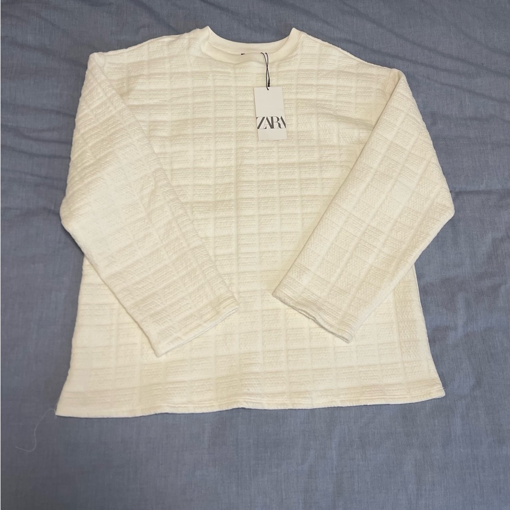 Zara Off-White Textured Knit oversized Sweater